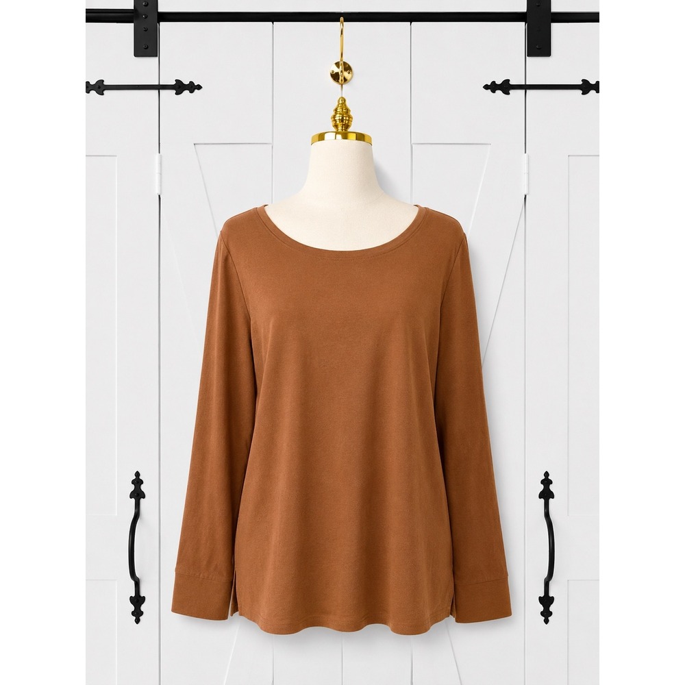 Belle by Kim Gravel TripleLuxe Knit Long Sleeve Top Brown Size Large A520295